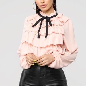 Fashionnova Blush Ruffle Long Sleeved Blouse Medium